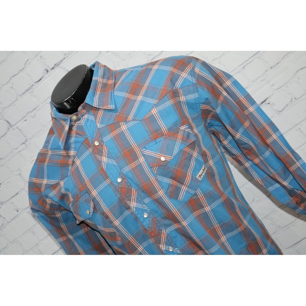 Wrangler Wrancher Men 2X Blue Plaid Pearl Snap Western Long Sleeve Shirt Cowboy